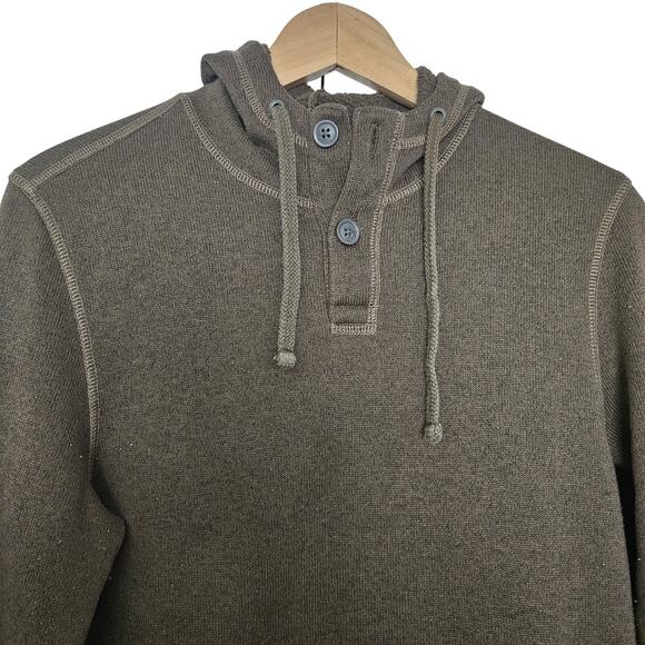 GH Bass & Co Mens Brown Henley Hooded Sweater Elbow Patches Y2K Size S - Picture 2 of 13